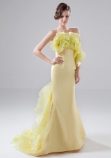 Flowers Besiged Prom Dress Sweep Mermaid Yellow