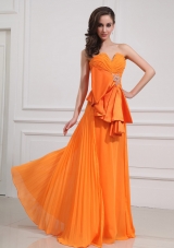 Pleating Beading Floor-length Empire Ruched Prom Dress