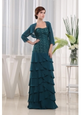 Beading Half Sleeves Jacket Teal Mother Bride Dress