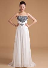 Beaded Bust Crossed Straps Empire Prom Evening Dress Brush