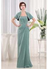  Cadet Blue Column Ruch Mother Bride Dress Long