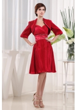 Half Sleeves Jacket Wine Red Mother Bride Dress 