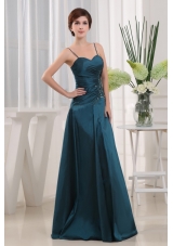 Teal Straps A-Line Long Appliques Mother Bride Dress