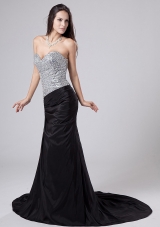 Beading Bodice Column Prom Dress Court Train Black