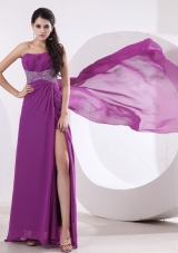 Watteau Train Prom Evening Dress Single Strap Beaded