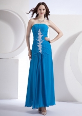 Appliques Blue Empire Strapless Prom Dress Chiffon