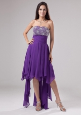 Purple Asymmetrical Ruch Graduation Dress Empire Beaded