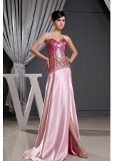 Spaghetti Straps High Slit Prom Dress Sequin Bodice