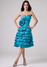 Hand Flower Ruffled Layeres Prom Dress Teal