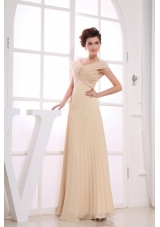 V-neck Champagne Chiffon Prom Dress Floor-length Ruch