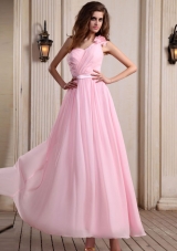 Hand Flower One Shoulder Prom Dress Baby Pink