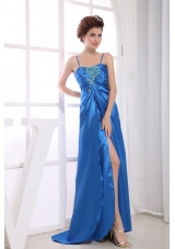 Spaghetti Straps Appliques Prom Dress Bead High Slit