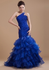 Mermaid One Shoulder Brush Ruffles Prom Dress Royal