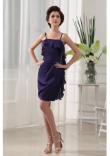 Chiffon Straps Prom Dress Purple Ruffles Column