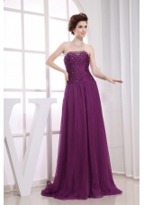 Fuchsia Bead Prom Dress Empire Strapless Brush