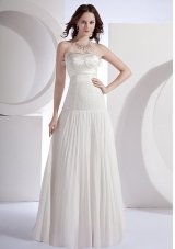 Pleat Beading Strapless Prom Dress Floor-length