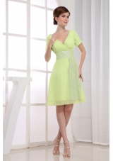 V-neck Prom Dress Yellow Green A-Line
