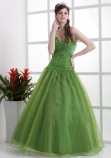Sweetheart Olive Green Prom Dress Beaded