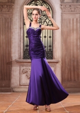 Straps Bead Ruch Purple Prom Dress Mermaid