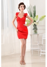 Red Floral Halter Taffeta Mini-length Prom Gown