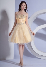Light Yellow Prom Gown Beading Taffeta and Organza