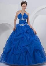 Royal Blue Ball Gown Strapless Organza Beading