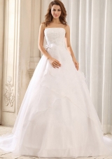 Sash and Appliques Wedding Gowns Ruffled Layers Organza