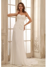 Sweetheart Beach Wedding Dress Floral Ruched Appliques