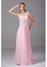 Pink Chiffon Beading Prom Dress Ruching