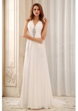 Halter Empire Beaded Weding Dress With Chiffon