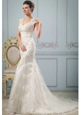 Mermaid 2013 V-neck Wedding Dress With Lace and Beading