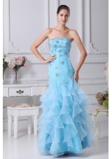 Mermaid Aqua Beading and Ruffles Decorate Prom Dresses