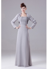 Grey Bridesmaid Dress with Jacket Beaded Decorate Chiffon