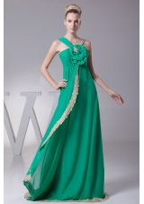 Prom Evening Dress Turquoise Hand Made Flowers with Lace