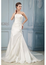 Taffeta Wedding Dress With Ruching Appliques Court Train