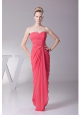 Ruched Sweetheart Coral Red Prom Homecoming Dress Chiffon