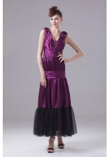 Ankle-length Eggplant Purple Prom Evening Dress With Ruch