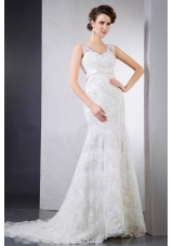 Lace Clasp Handle V-neck Court Train Wedding Dress