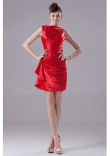 Mini-length Bateau Red Prom Cocktail Dress With Taffeta