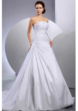 2013 Appliques Ruching Wedding Dress A-line Court