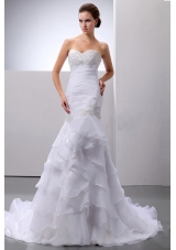 Mermaid Beading Layered Ruffles Court Train Wedding Dress