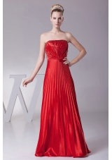 Pleated Red Strapless Floor-length Prom Dress Customized
