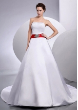 Red Belt Wedding Gowns Dresses Court Train Satin