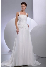Straps Embroidery Bridal Gowns Ruched Princess Chiffon
