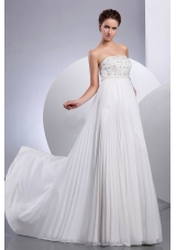 Pleated Beaded Empire Wedding Dresses Chiffon Strapless