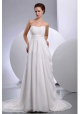 Chiffon Ruched Court Train Wedding Dress Strapless