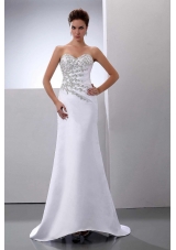Beading Sweep Train Satin Column Wedding Dress