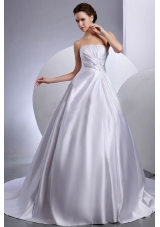 Chapel Train Wedding Gown Dresses Satin Strapless