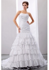 Mermaid Layered Ruffles Wedding Dresses Ruched Strapless