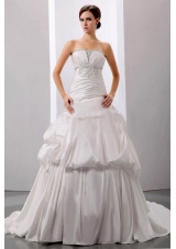 Beading A-Line Strapless Wedding Bridal Dress Taffeta